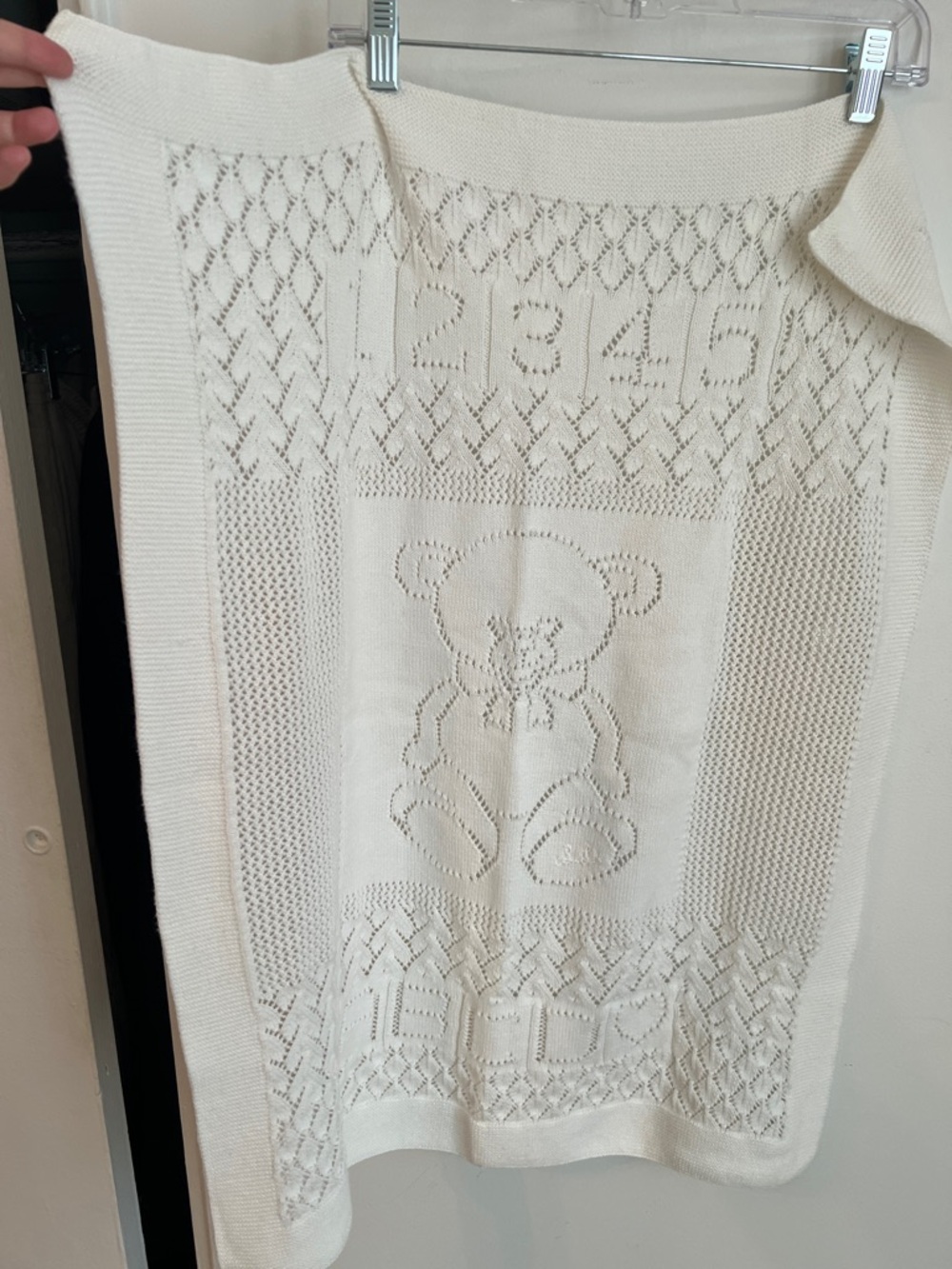 Polo by Ralph Lauren White Pointelle Baby Bear Blanket